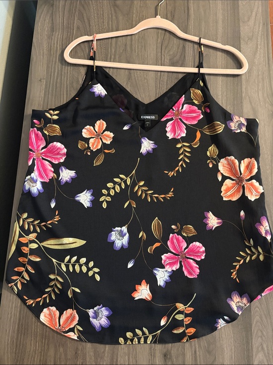 Express Tops - Express Black Floral Cami with Pink & Purple Blooms